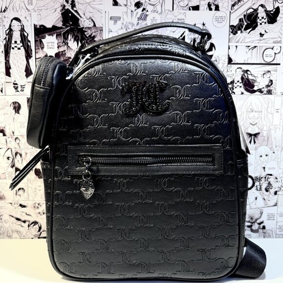 JUICY COUTURE ALL ABOUT THAT BLING SATCHEL CROSSBODY BACKPACK & POUCH LICORICE - Picture 2 of 10